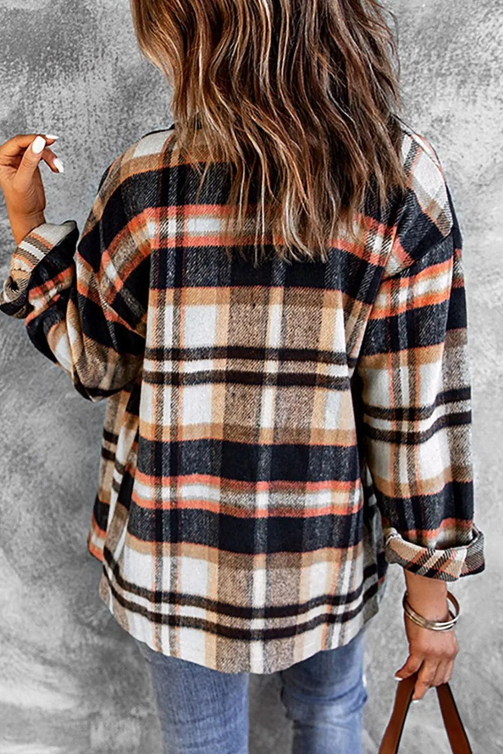 Geometric Plaid Print Pocketed Shacket -