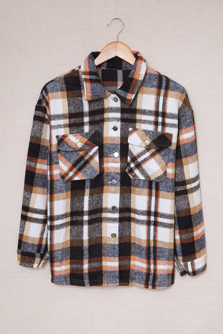 Geometric Plaid Print Pocketed Shacket -