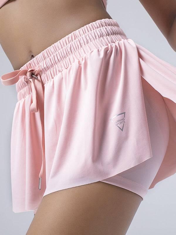 2 in 1 Shorts Yoga Clothes Running Fitness Sports Tennis Skirt - Pastel pink / S