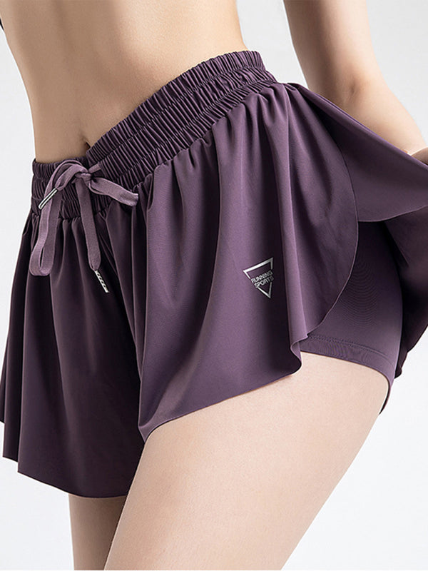 2 in 1 Shorts Yoga Clothes Running Fitness Sports Tennis Skirt - Purple grey / S