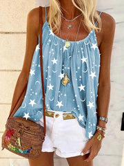 Casual V-neck star print vest camisole top - Blue / S