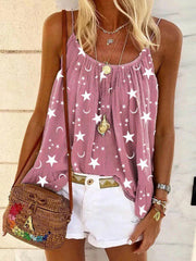 Casual V-neck star print vest camisole top - Pink / S