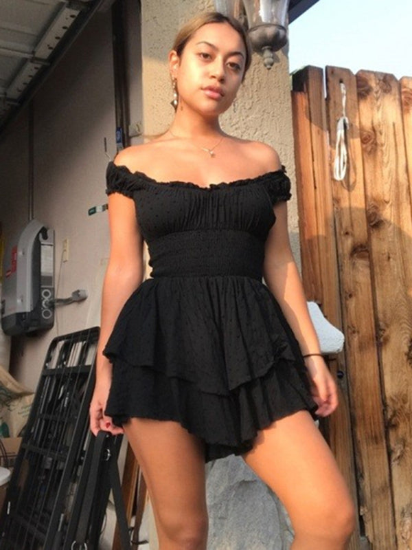 pleated sleeves waist tight irregular hem cake skirt dress