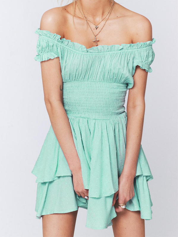 pleated sleeves waist tight irregular hem cake skirt dress