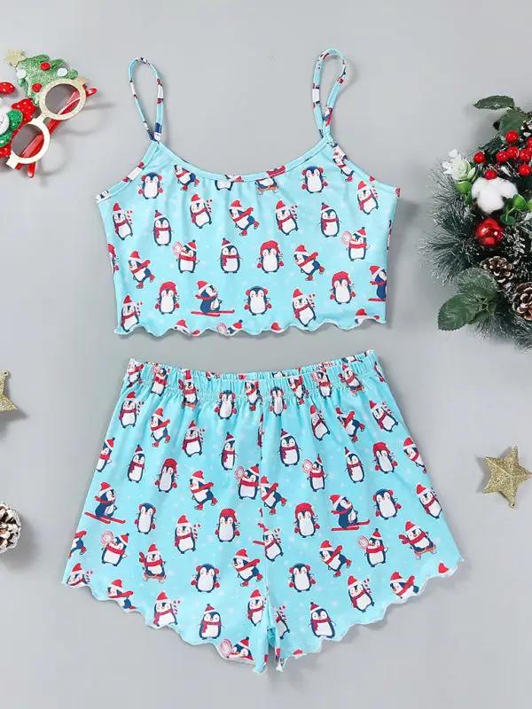 Christmas Santa Claus Sleeveless Two-piece lounge set