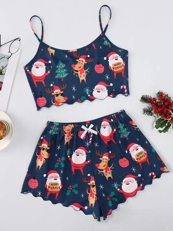 Christmas Santa Claus Sleeveless Two-piece lounge set