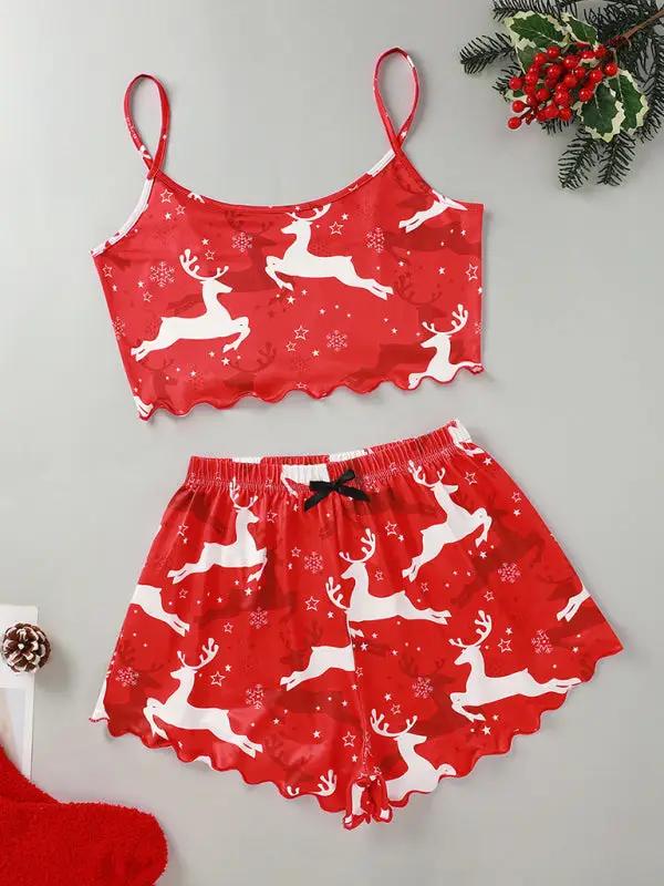 Christmas Santa Claus Sleeveless Two-piece lounge set