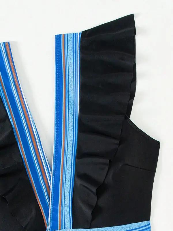 V-neck ruffled backless swimsuit