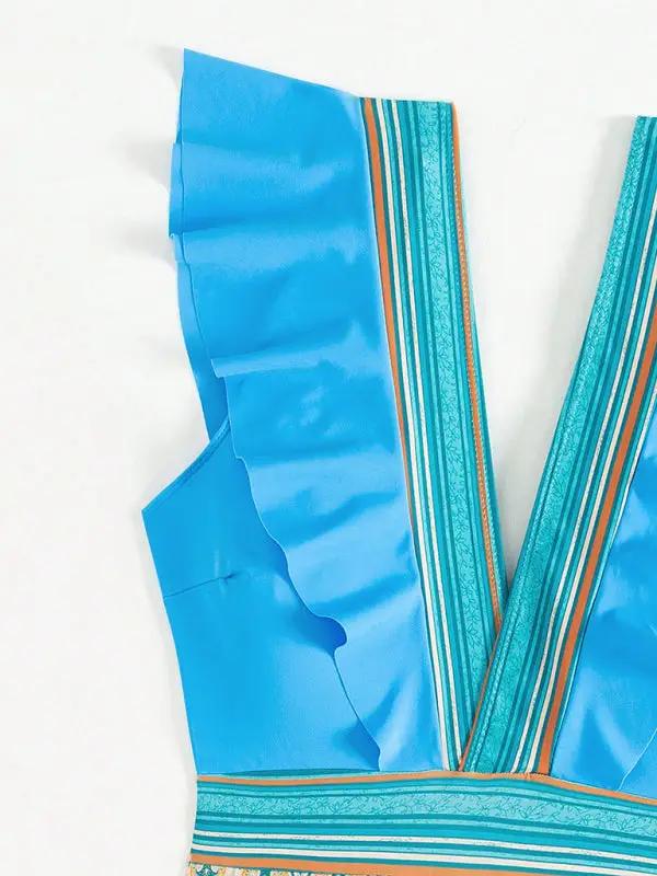 V-neck ruffled backless swimsuit