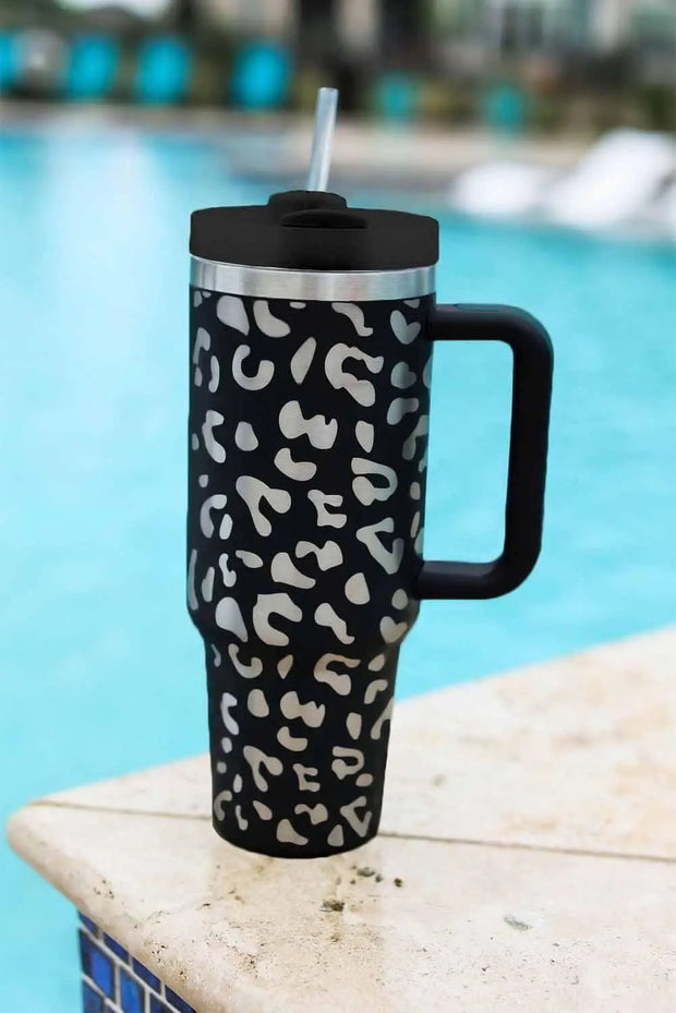 Leopard Print Stainless Steel Portable Cup with Handle -