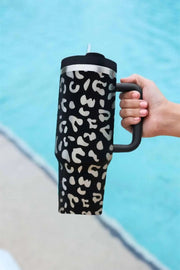 Leopard Print Stainless Steel Portable Cup with Handle -