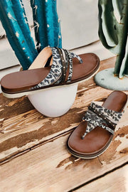 Leopard Studded Animal Print Flip Flop Sandals -