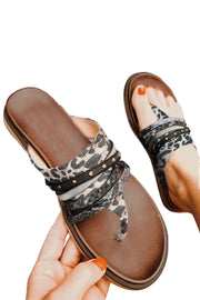 Leopard Studded Animal Print Flip Flop Sandals -