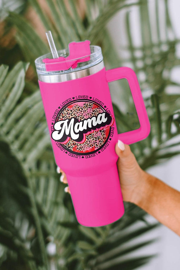 Mama Leopard Print Stainless Steel Insulate Cup with Handle 40oz - Rose / ONE SIZE / 95%PC+5%SS