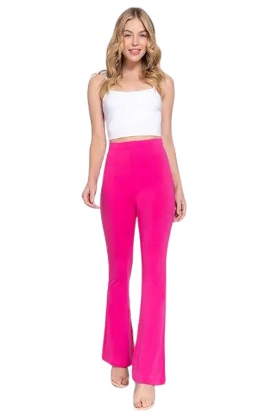 ACTIVE BASIC Waist Elastic Slim Flare Yoga Pants - Hot Pink / S