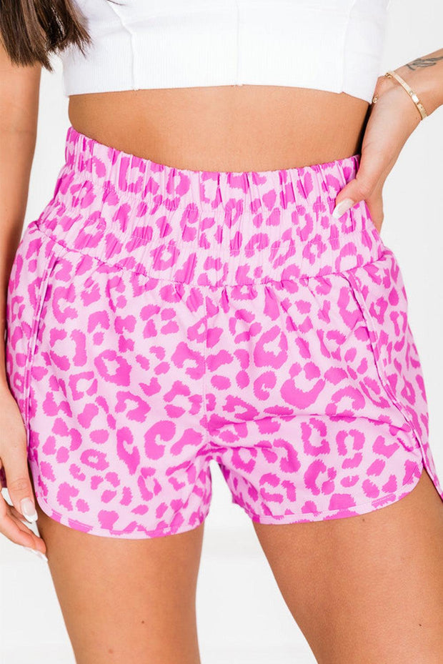 Pink Leopard High Waisted Athletic Shorts -