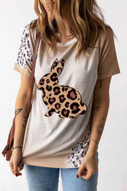 Easter Leopard Graphic Tee Shirt - Khaki / S