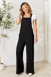 Double Take Full Size Wide Strap Overall with Pockets - Black / S