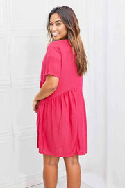 BOMBOM Another Day Swiss Dot Casual Dress in Fuchsia -