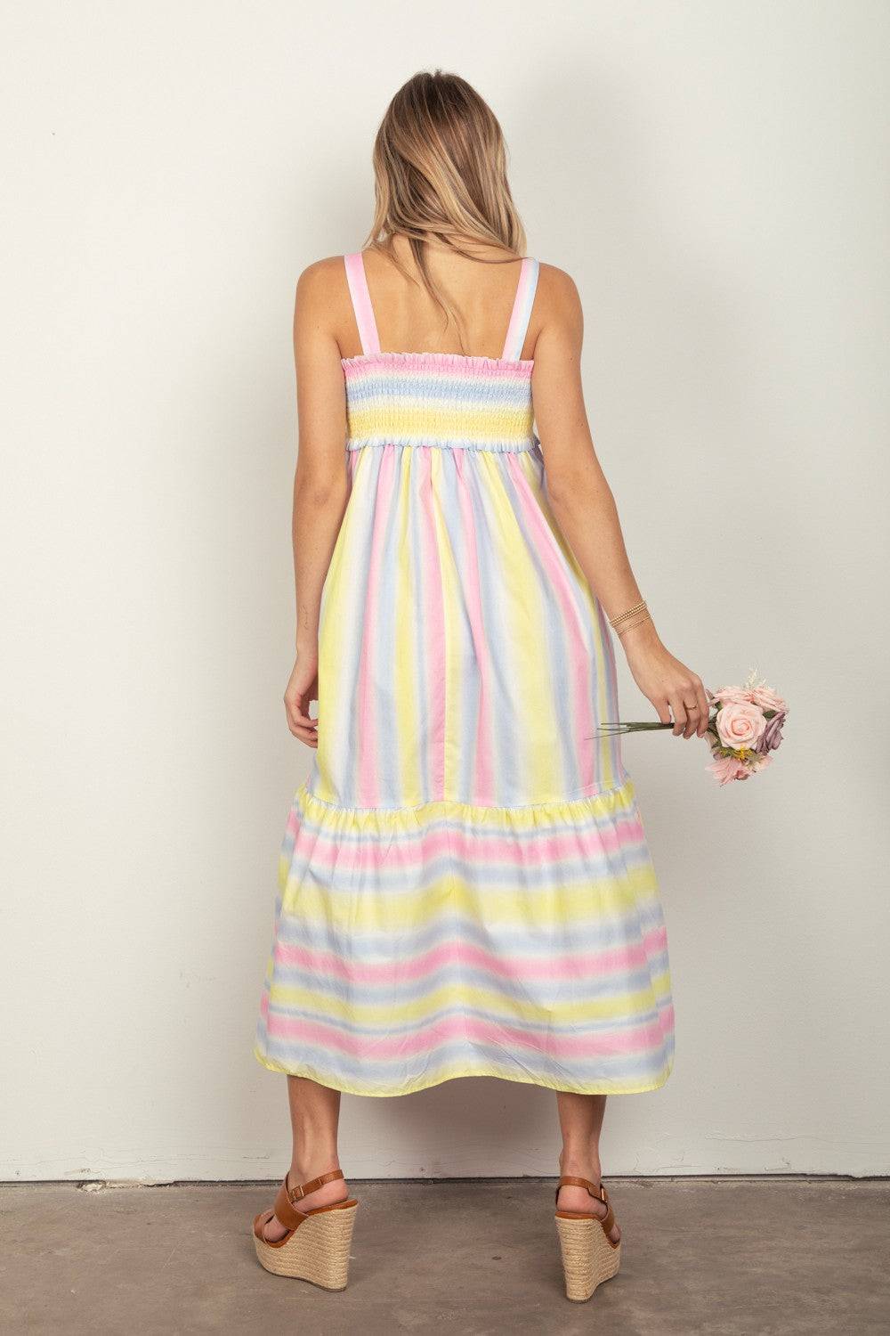 VERY J Striped Woven Smocked Midi Cami Dress Faith & Co. Boutique