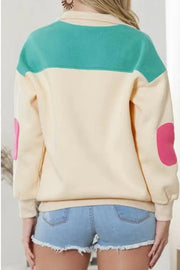 Color Block Half Snap Drawstring Sweatshirt -