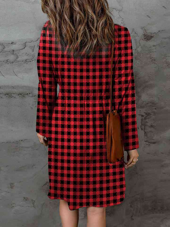 Double Take Full Size Plaid Round Neck Long Sleeve Magic Dress -