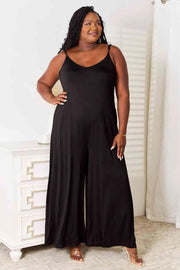 Double Take Full Size Soft Rayon Spaghetti Strap Tied Wide Leg Jumpsuit -