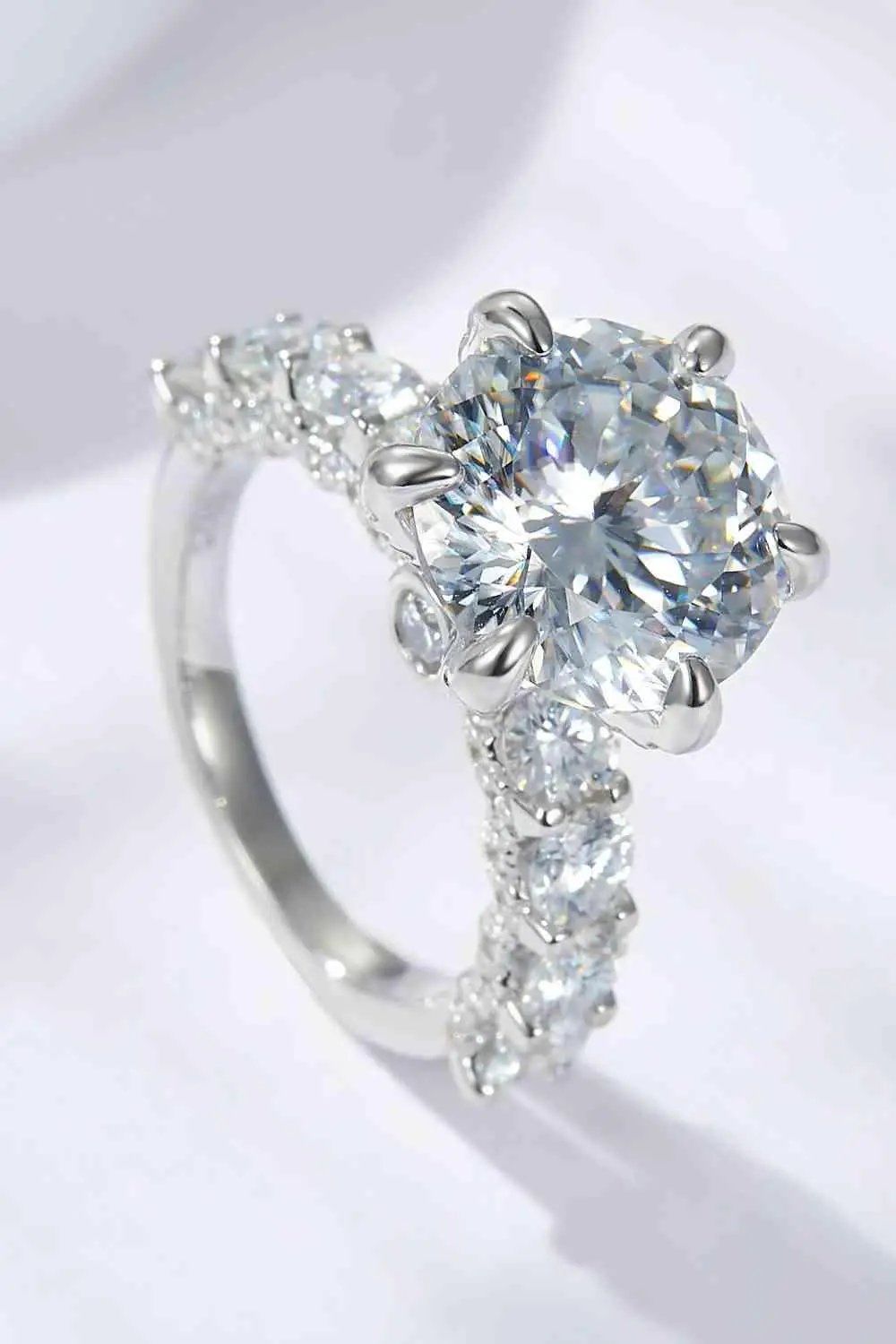 3-Carat Moissanite Platinum-Plated Side Stone Ring -