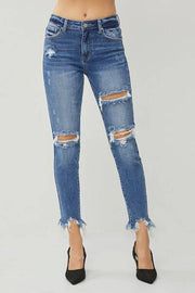 RISEN Distressed Frayed Hem Slim Jeans Faith & Co. Boutique