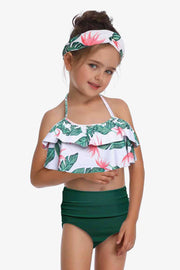 Printed Layered Halter Neck Two-Piece Swim Set - Forest / 4T