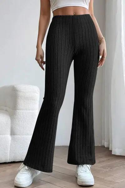 Basic Bae Full Size Ribbed High Waist Flare Pants - Black / S