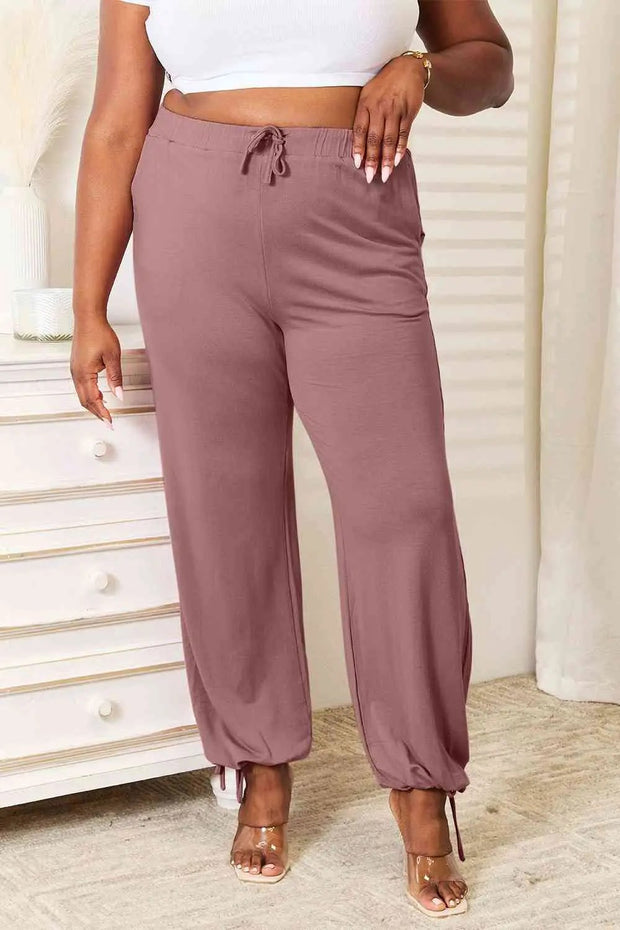 Basic Bae Full Size Soft Rayon Drawstring Waist Pants with Pockets - Light Mauve / S