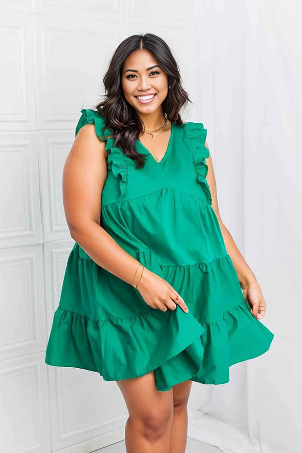 Hailey & Co Play Date Full Size Ruffle Dress - Mid Green / S
