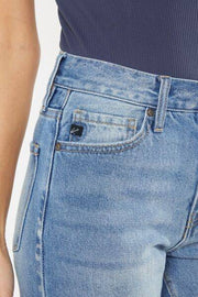 Kancan High Waist Chewed Up Straight Mom Jeans -