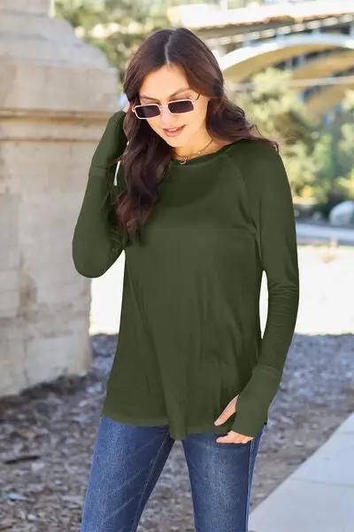 Basic Bae Full Size Round Neck Pocketed T-Shirt - Army Green / S