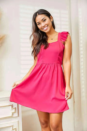 Double Take Ruffled Square Neck Dress - Hot Pink / S