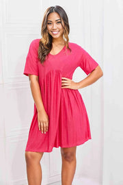 BOMBOM Another Day Swiss Dot Casual Dress in Fuchsia - Hot Pink / S