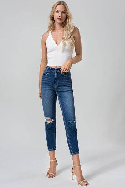 BAYEAS Full Size High Waist Distressed Washed Cropped Mom Jeans -