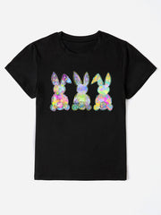 Rabbit Round Neck Short Sleeve T-Shirt - Black / S