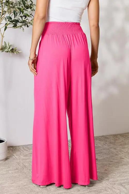 Double Take Full Size Smocked Wide Waistband Wide Leg Pants -