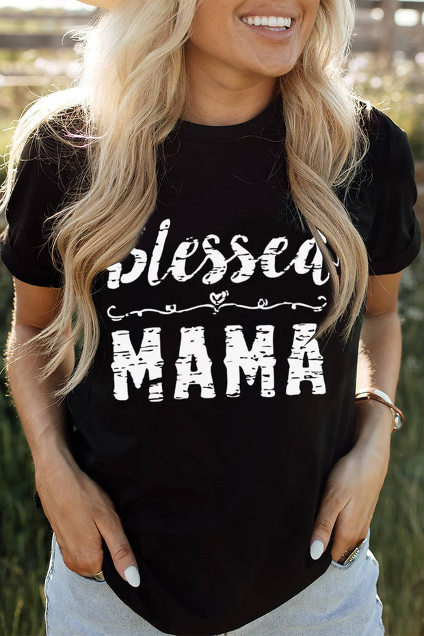 BLESSED MAMA Graphic Tee - Black / S