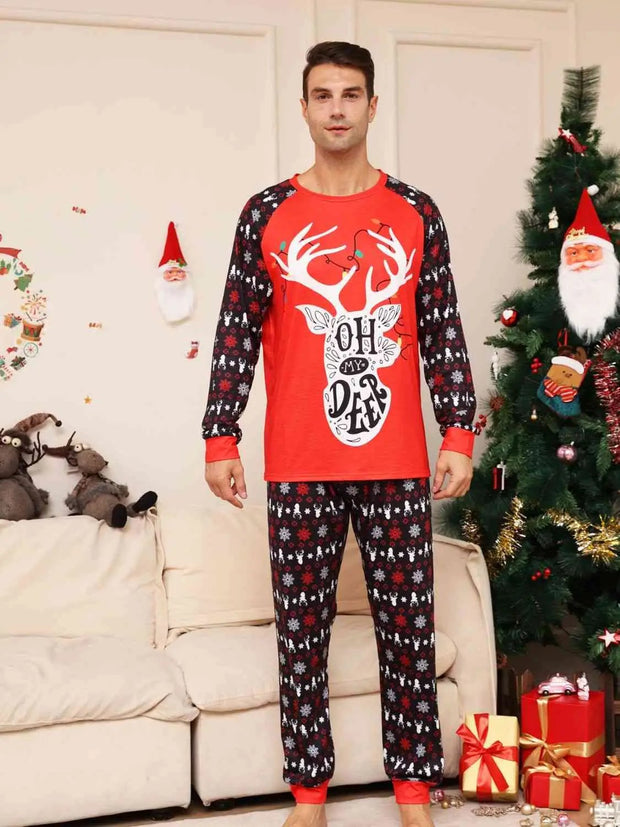 Full Size Reindeer Graphic Top and Pants Set - Red / S