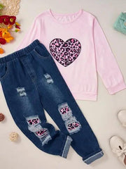 Leopard Heart Graphic Top and Pants Set - Carnation Pink / 5T