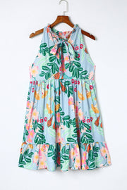 Floral Ruffle Hem Sleeveless Dress -