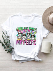 CHILLING WITH MY PEEPS Round Neck T-Shirt - White / S