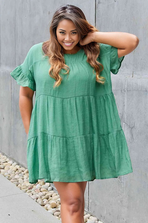 HEYSON Sweet As Can Be Full Size Textured Woven Babydoll Dress - Mid Green / S