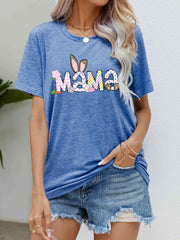 Easter MAMA Graphic Round Neck T-Shirt - Cobalt Blue / S