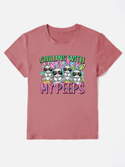 CHILLING WITH MY PEEPS Round Neck T-Shirt - Light Mauve / S