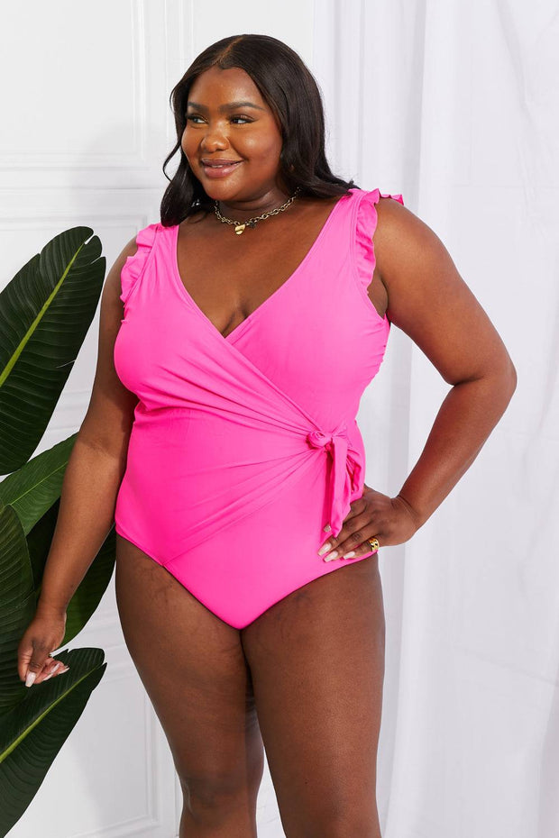 Marina West Swim Full Size Float On Ruffle Faux Wrap One-Piece in Pink - Hot Pink / S