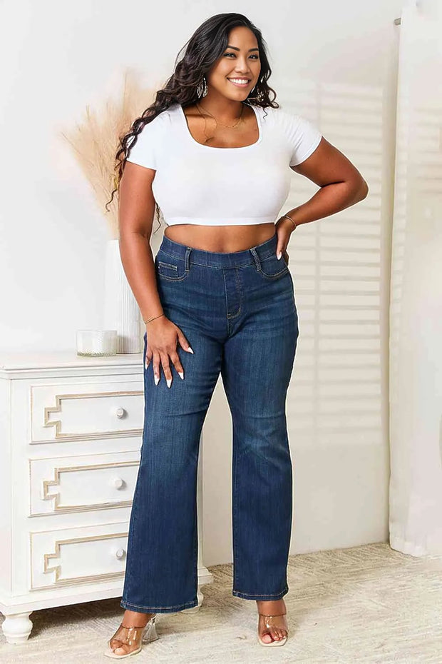 Judy Blue Full Size Elastic Waistband Slim Bootcut Jeans -